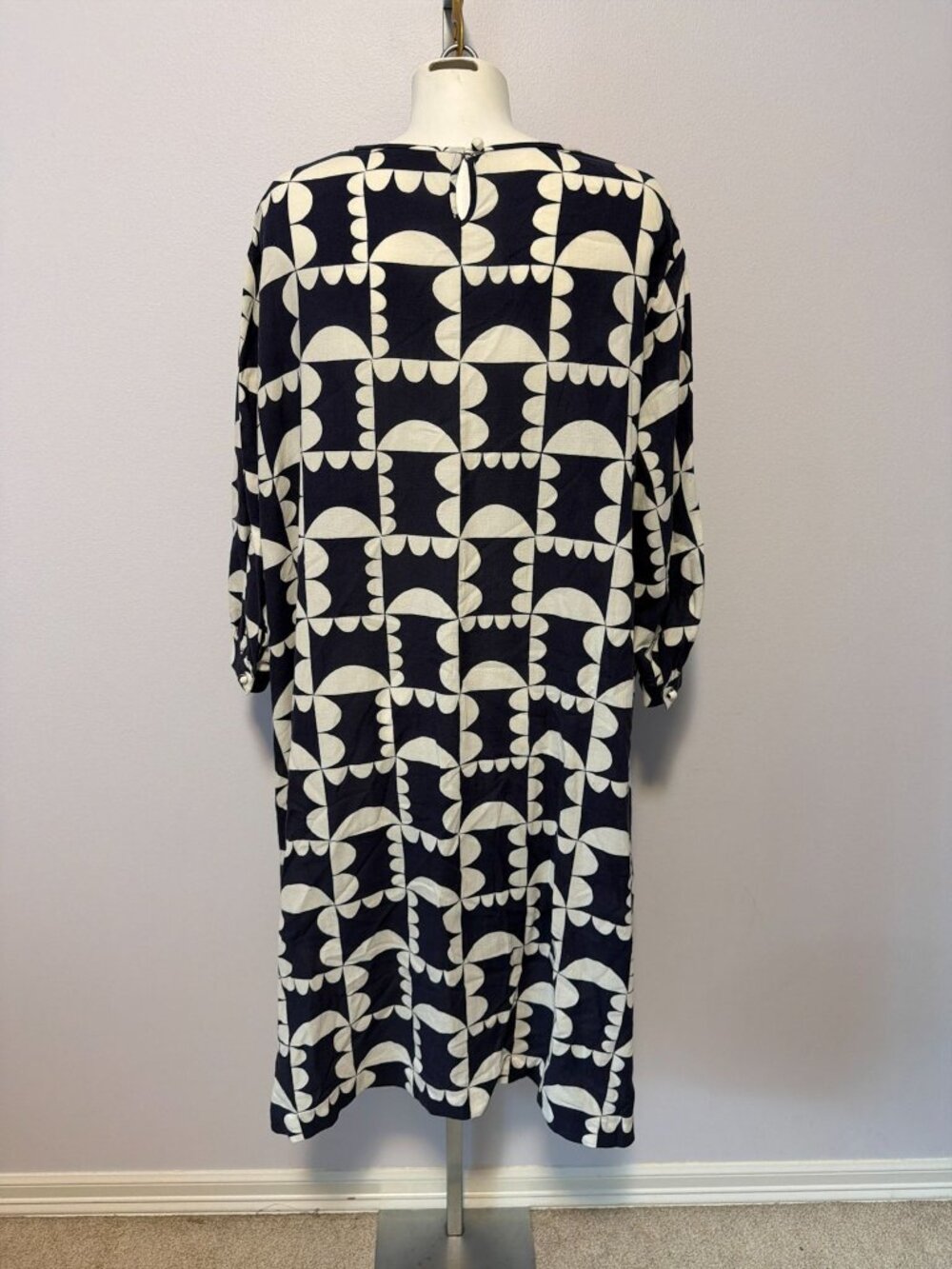 Mina Perhonen Hana Gumo Dress 38 US 6 Navy Abstract Floral Japan Artsy Lagenlook - Picture 4 of 12